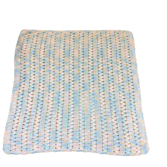 HANDMADE hand knit crochet pastel baby blanket 36.5”x35.5” - Picture 6 of 7